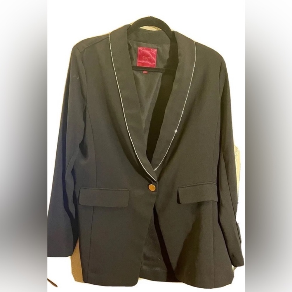 JENNIFER LOPEZ Black fitted blazer jacket Chain trim Womens Large Dressy.￼